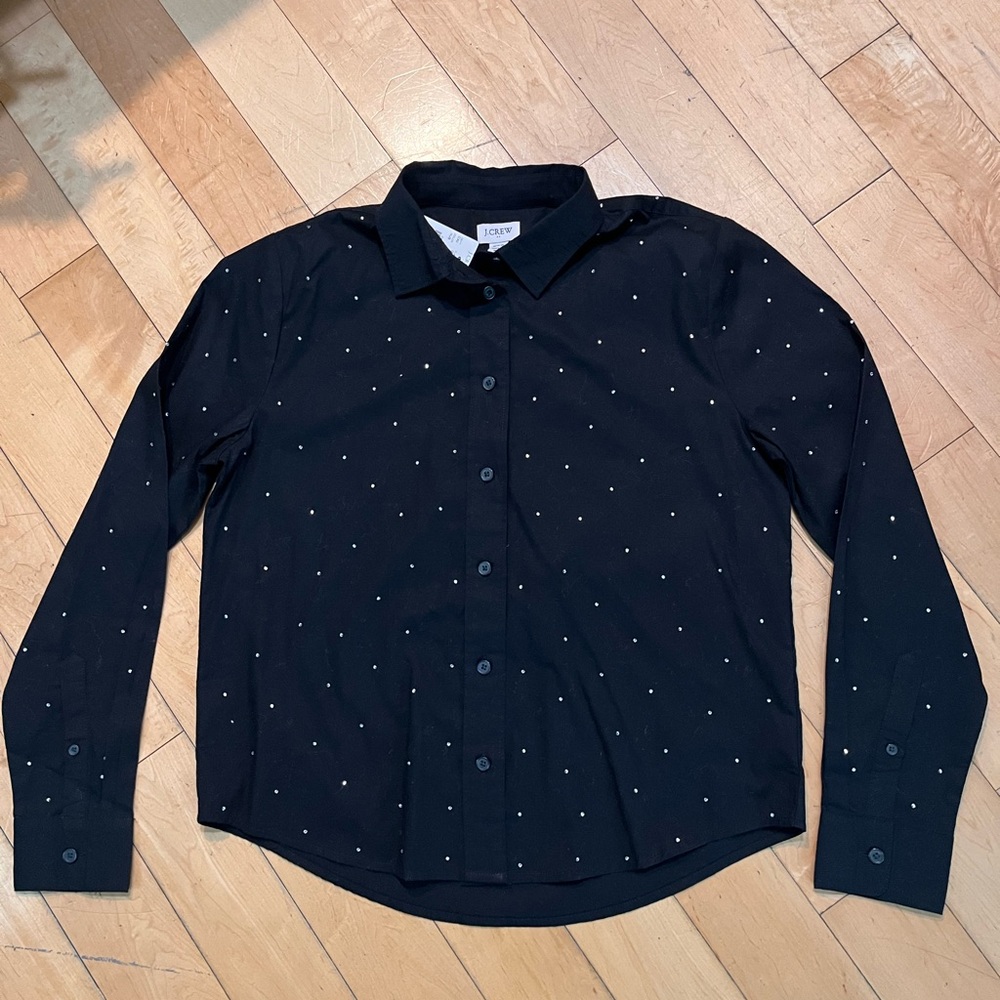 J.Crew Black Button Down Blouse w/ Diamonds Size XXSmall NWT LUXURY